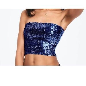 PINK Victoria's Secret Blue Sequin Crop Top